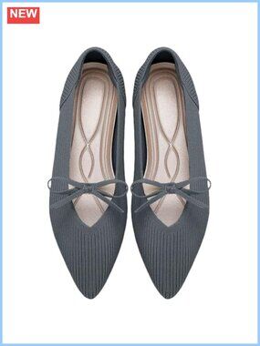 Women's Pointed Toe Knit Flats Washable Ballet Shoes with Bow Business Casual
